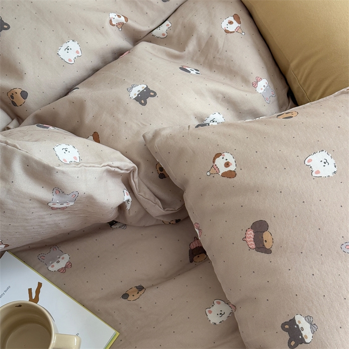 91家纺网 家纺一手货源 找家纺 2025新品全棉A类双层纱卡通风系列四件套 狗狗家族
