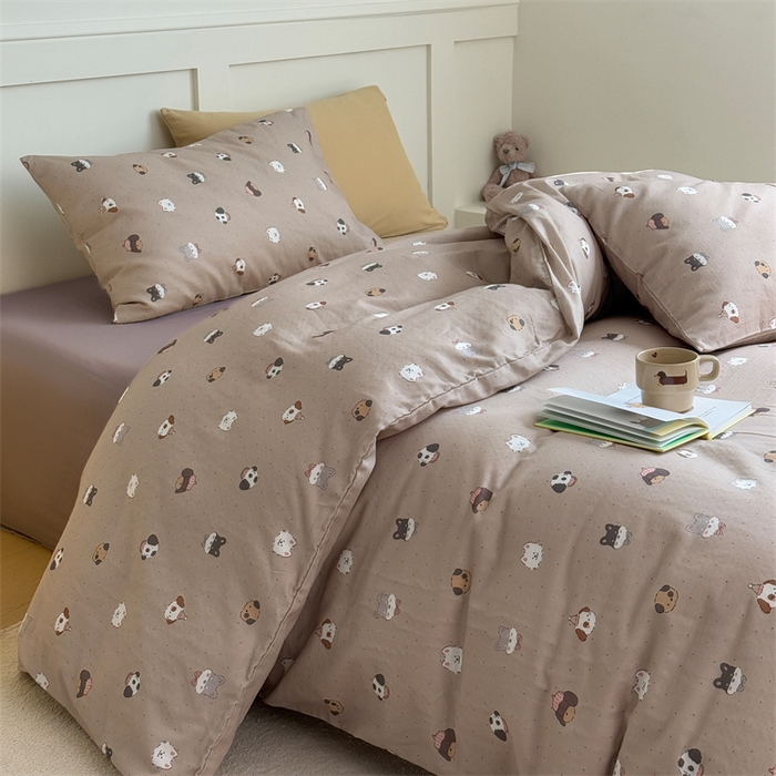91家纺网 家纺一手货源 找家纺 2025新品全棉A类双层纱卡通风系列四件套 狗狗家族