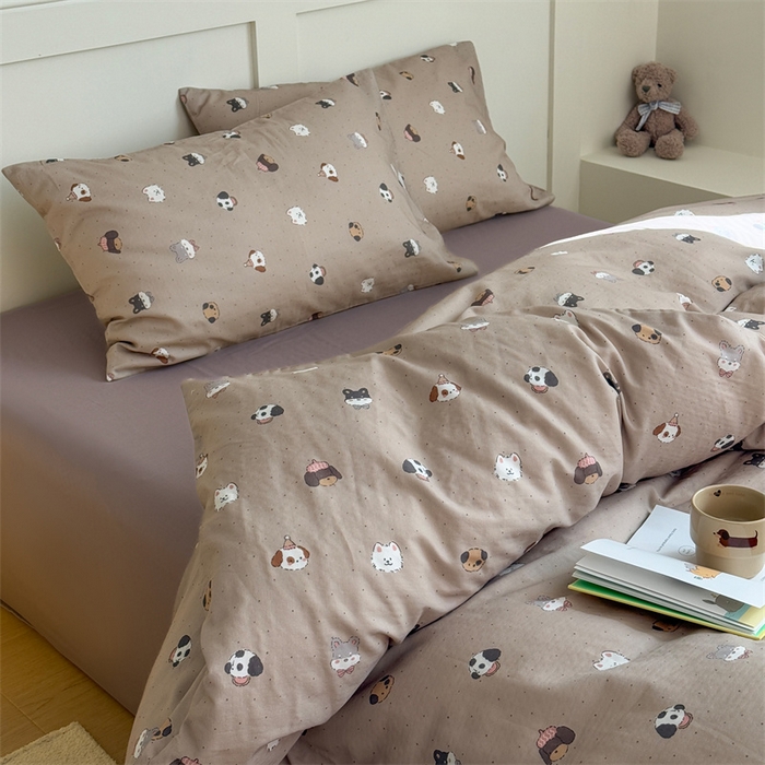 91家纺网 家纺一手货源 找家纺 2025新品全棉A类双层纱卡通风系列四件套 狗狗家族