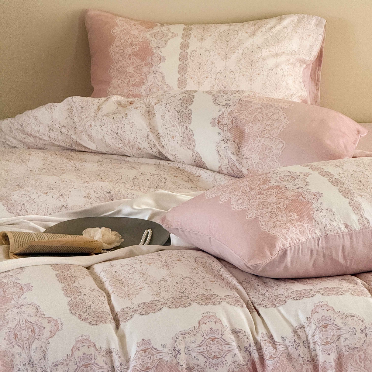 91家纺网 家纺一手货源 找家纺 窝米 2025新款全棉纯棉双层纱大版印花花卉四件套-第一组 云缦