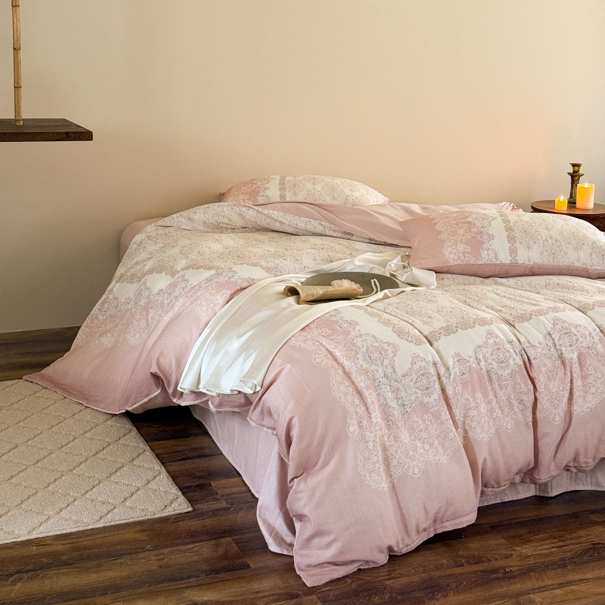 91家纺网 家纺一手货源 找家纺 窝米 2025新款全棉纯棉双层纱大版印花花卉四件套-第一组 云缦