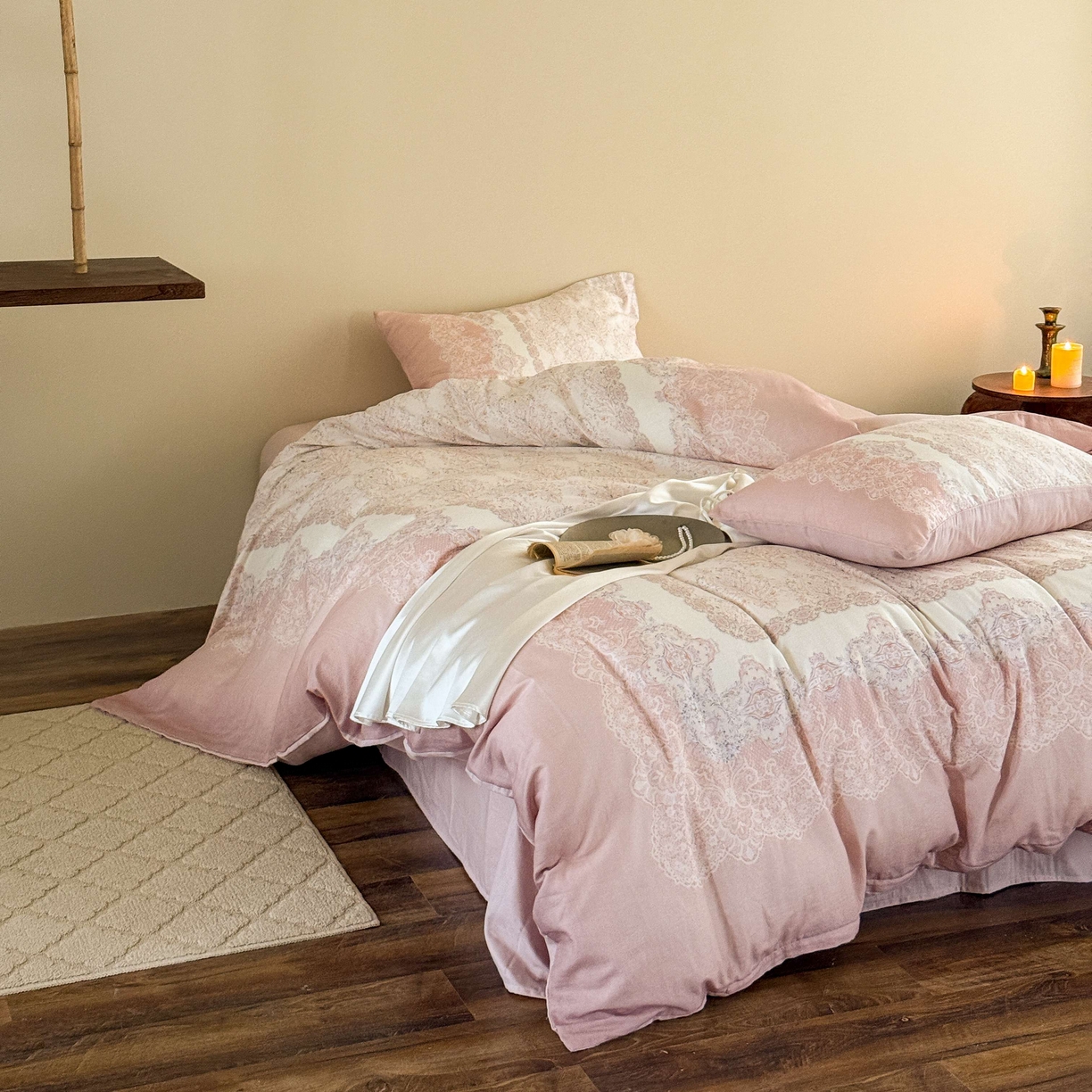 91家纺网 家纺一手货源 找家纺 窝米 2025新款全棉纯棉双层纱大版印花花卉四件套-第一组 云缦