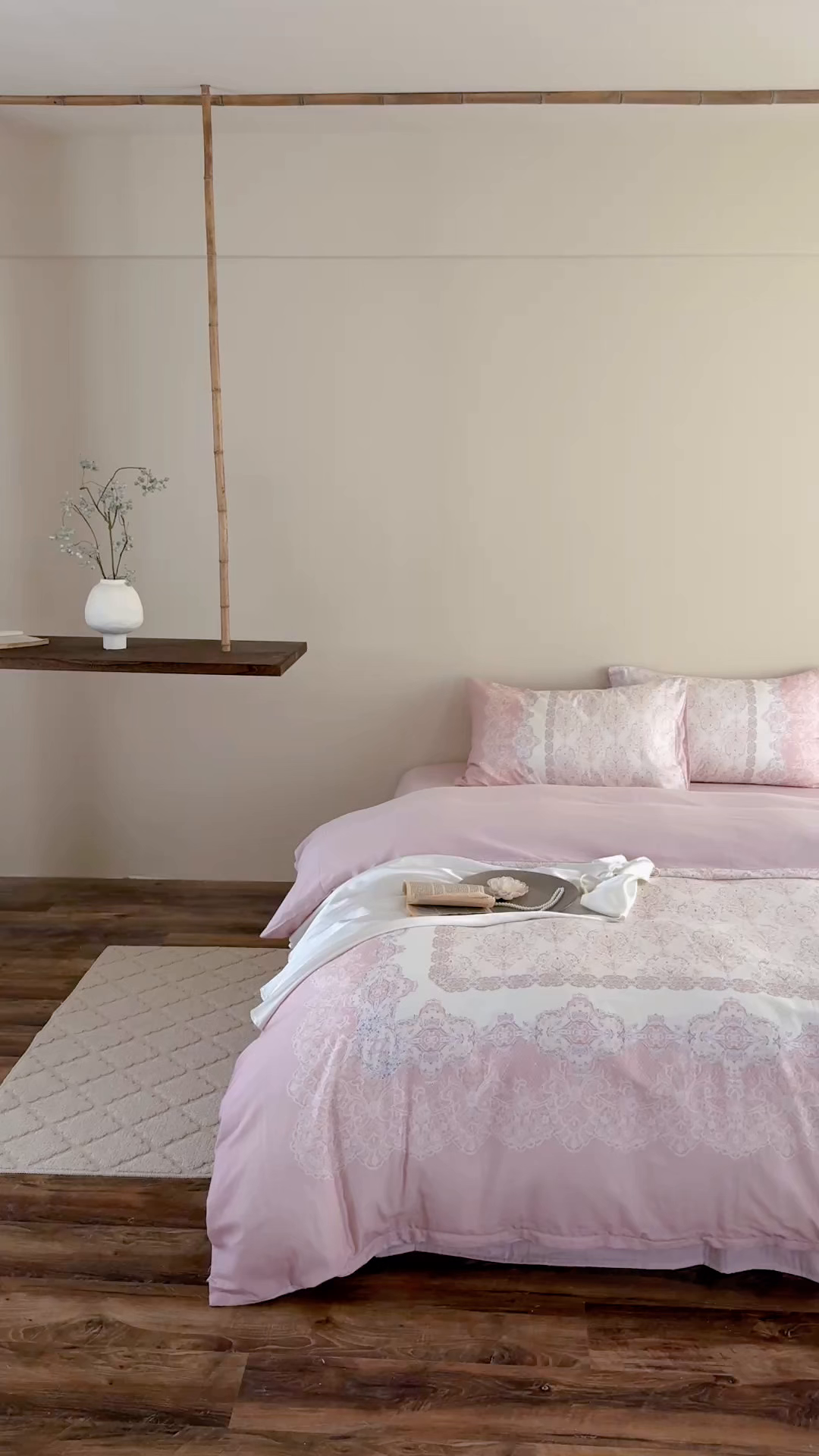 91家纺网 家纺一手货源 找家纺 窝米 2025新款全棉纯棉双层纱大版印花花卉四件套-第一组 云缦