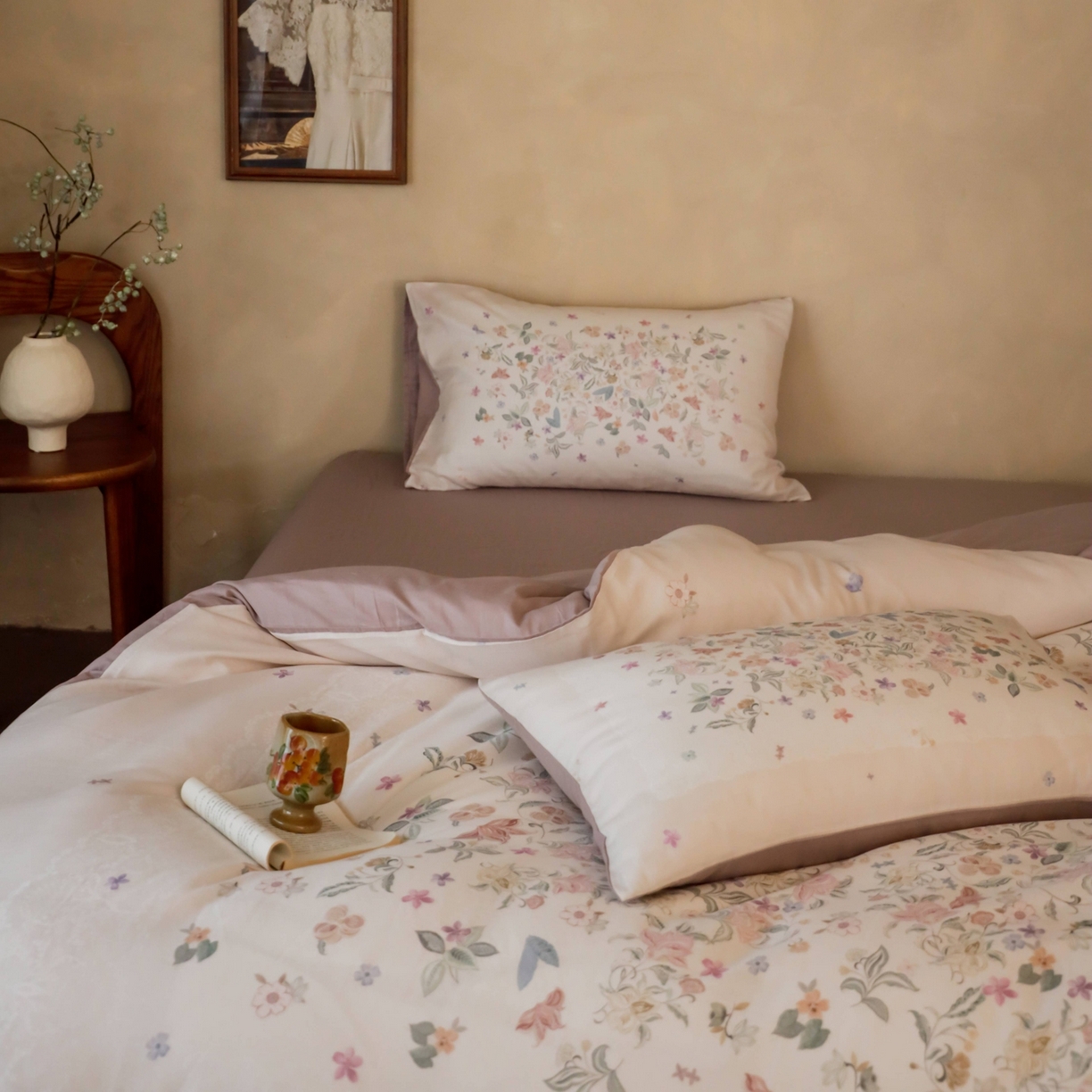 91家纺网 家纺一手货源 找家纺 （总）窝米 2025新款全棉纯棉双层纱大版印花花卉四件套-第二组