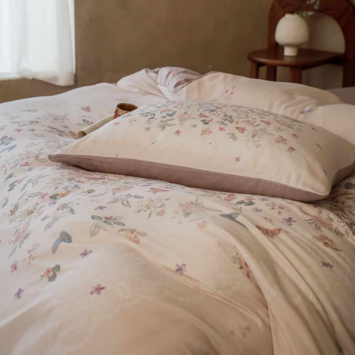 91家纺网 家纺一手货源 找家纺 （总）窝米 2025新款全棉纯棉双层纱大版印花花卉四件套-第二组