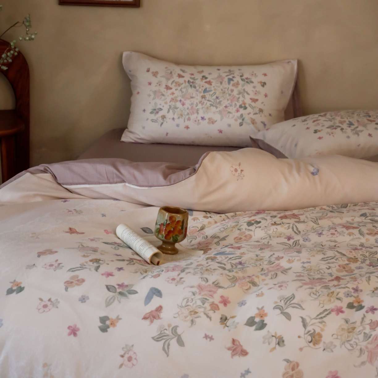 91家纺网 家纺一手货源 找家纺 （总）窝米 2025新款全棉纯棉双层纱大版印花花卉四件套-第二组