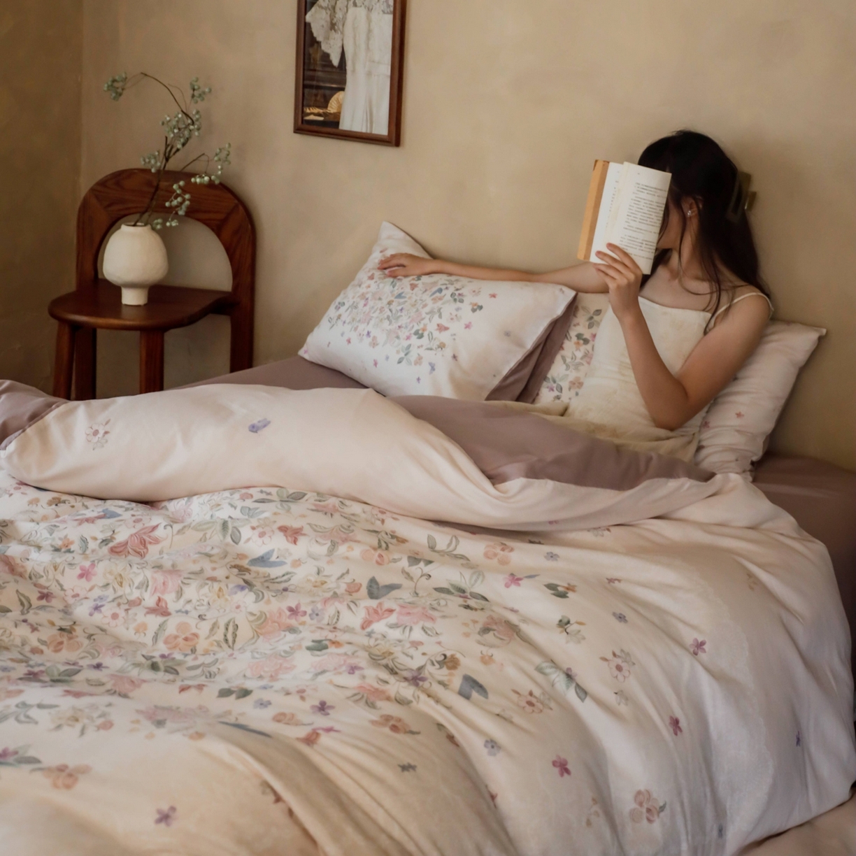 91家纺网 家纺一手货源 找家纺 （总）窝米 2025新款全棉纯棉双层纱大版印花花卉四件套-第二组