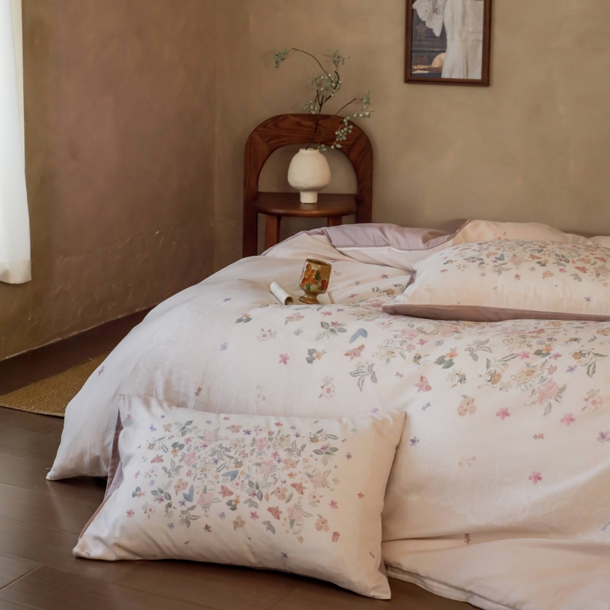 91家纺网 家纺一手货源 找家纺 窝米 2025新款全棉纯棉双层纱大版印花花卉四件套-第二组 赫美