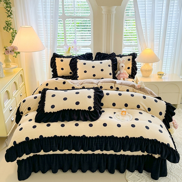 91家纺网 家纺一手货源 找家纺 （总）韩约家纺 2025新款法式大花边印花牛奶绒床盖款四件套