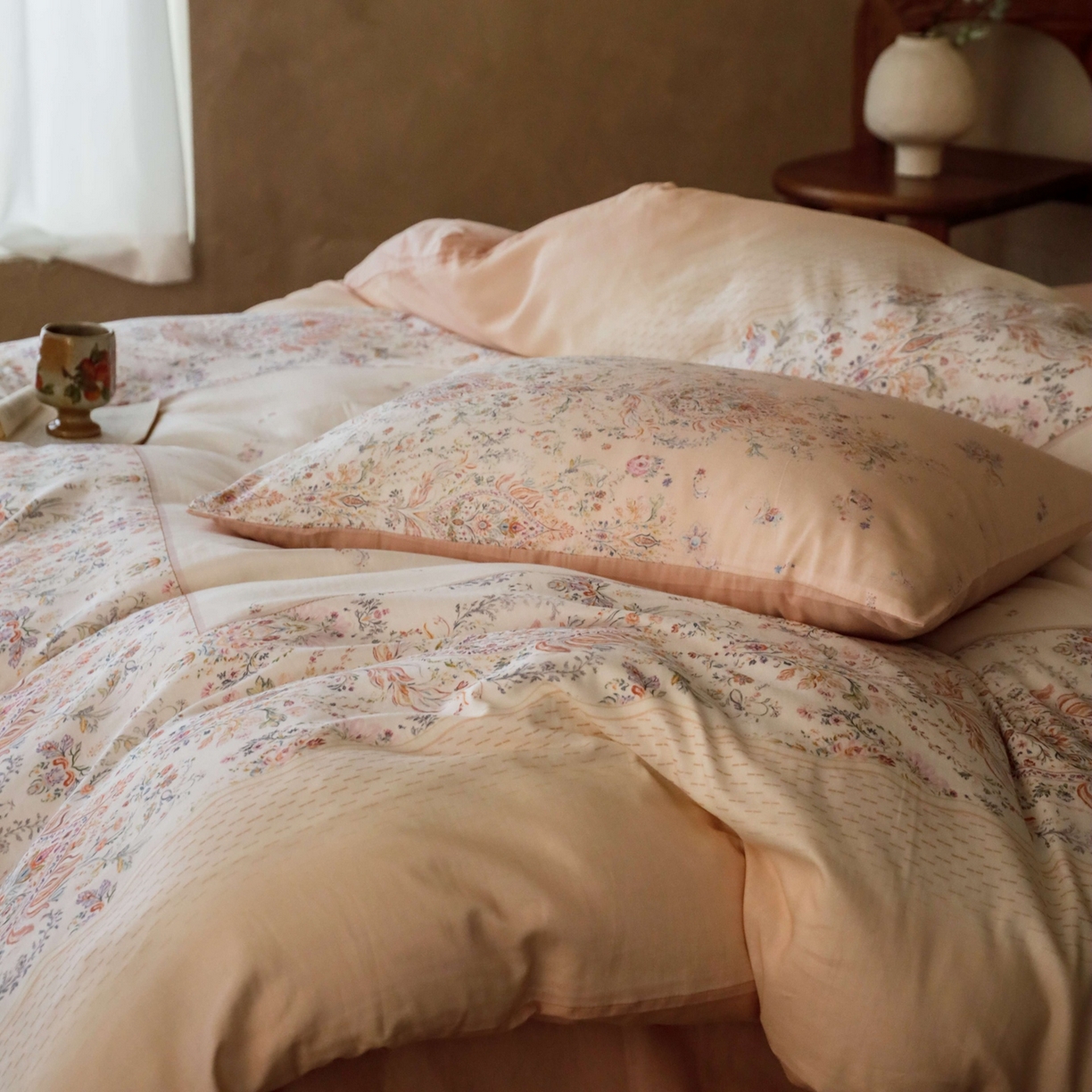 91家纺网 家纺一手货源 找家纺 窝米 2025新款全棉纯棉双层纱大版印花花卉四件套-第二组 瑞优