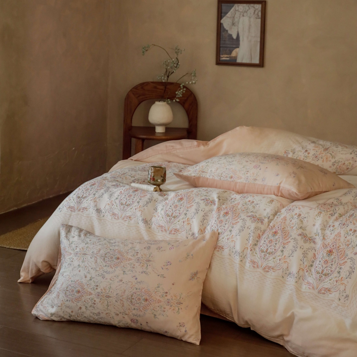 91家纺网 家纺一手货源 找家纺 窝米 2025新款全棉纯棉双层纱大版印花花卉四件套-第二组 瑞优