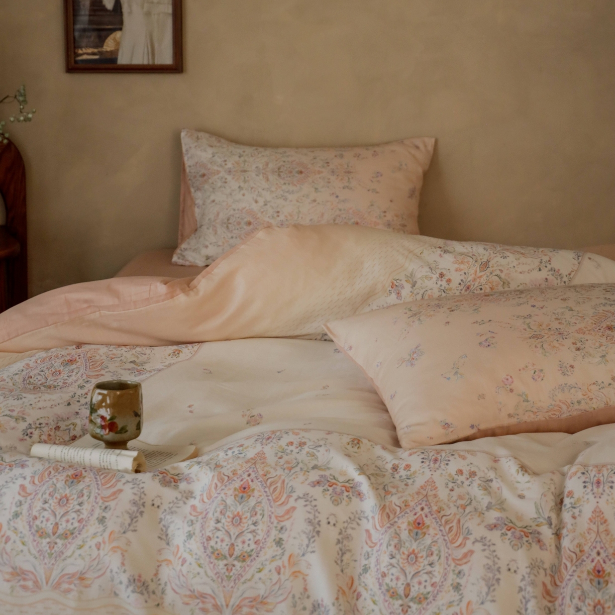 91家纺网 家纺一手货源 找家纺 窝米 2025新款全棉纯棉双层纱大版印花花卉四件套-第二组 瑞优