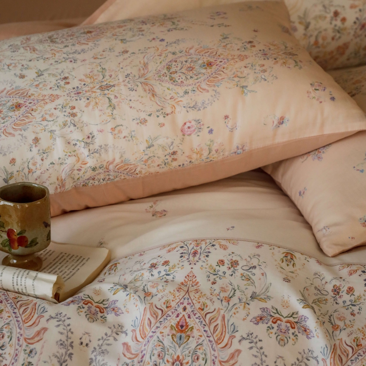 91家纺网 家纺一手货源 找家纺 窝米 2025新款全棉纯棉双层纱大版印花花卉四件套-第二组 瑞优