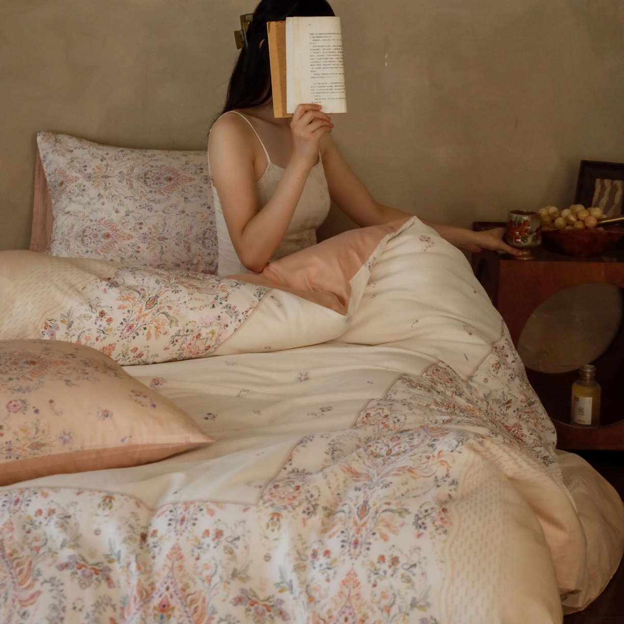 91家纺网 家纺一手货源 找家纺 窝米 2025新款全棉纯棉双层纱大版印花花卉四件套-第二组 瑞优