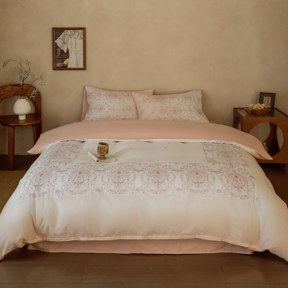 91家纺网 家纺一手货源 找家纺 窝米 2025新款全棉纯棉双层纱大版印花花卉四件套-第二组 瑞优