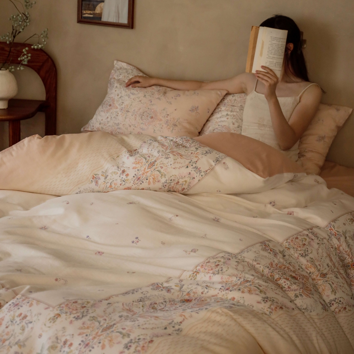 91家纺网 家纺一手货源 找家纺 窝米 2025新款全棉纯棉双层纱大版印花花卉四件套-第二组 瑞优