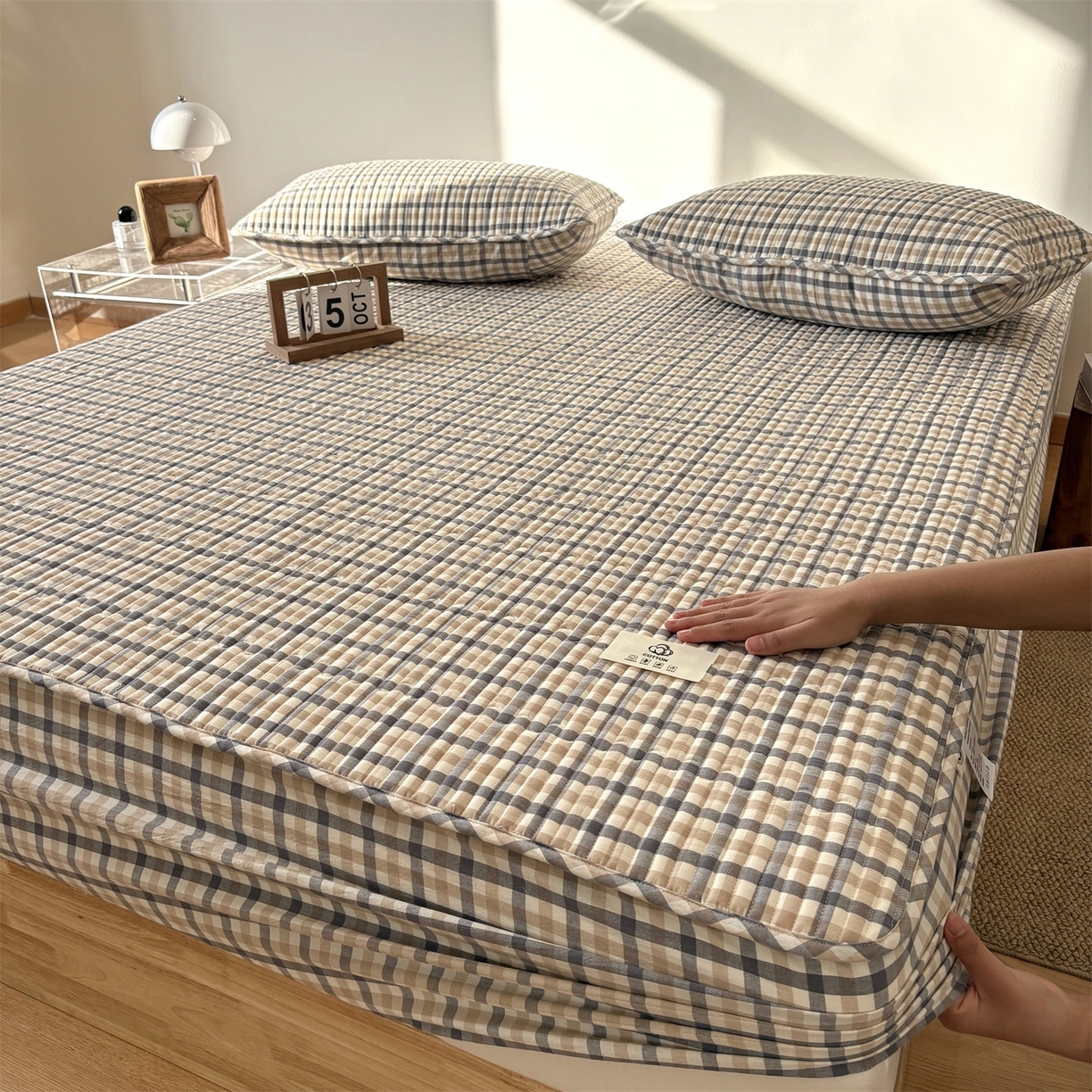 91家纺网 家纺一手货源 找家纺 （总）居眠 2025新款格子全棉纯棉水洗棉棉花单床笠床笠单件单品床笠