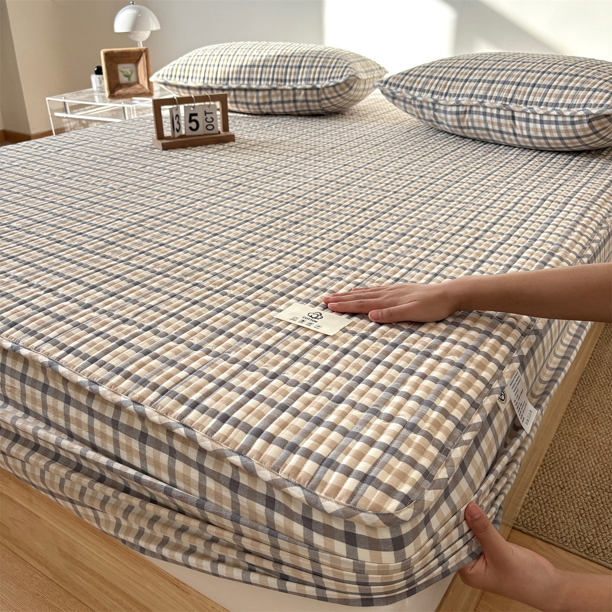 91家纺网 家纺一手货源 找家纺 （总）居眠 2025新款格子全棉纯棉水洗棉棉花单床笠床笠单件单品床笠