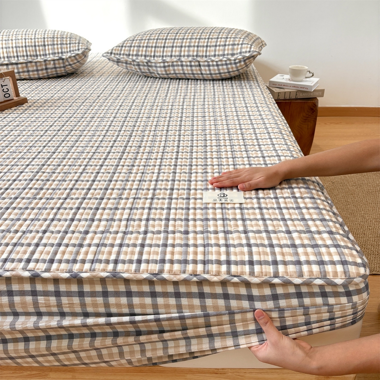 91家纺网 家纺一手货源 找家纺 （总）居眠 2025新款格子全棉纯棉水洗棉棉花单床笠床笠单件单品床笠