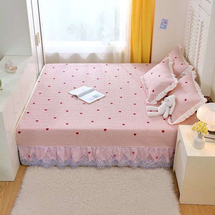羽爱 2025全棉印花A类榻榻米床盖爱心格红