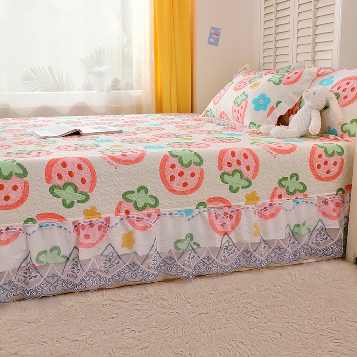 91家纺网 家纺一手货源 找家纺 羽爱 2025全棉印花A类榻榻米床盖草莓心情