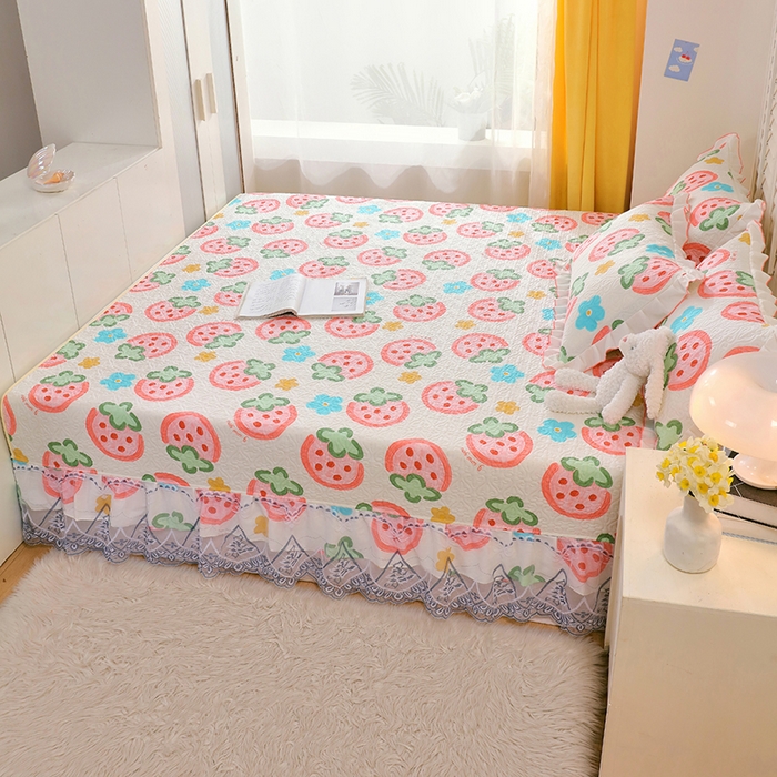 91家纺网 家纺一手货源 找家纺 羽爱 2025全棉印花A类榻榻米床盖草莓心情