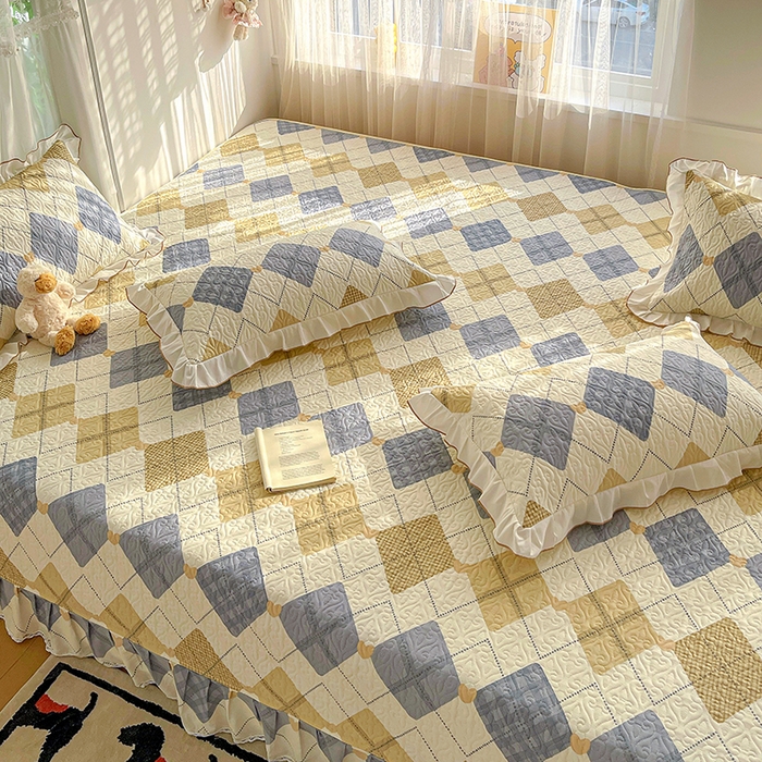 91家纺网 家纺一手货源 找家纺 羽爱 2025全棉印花A类榻榻米床盖格韵