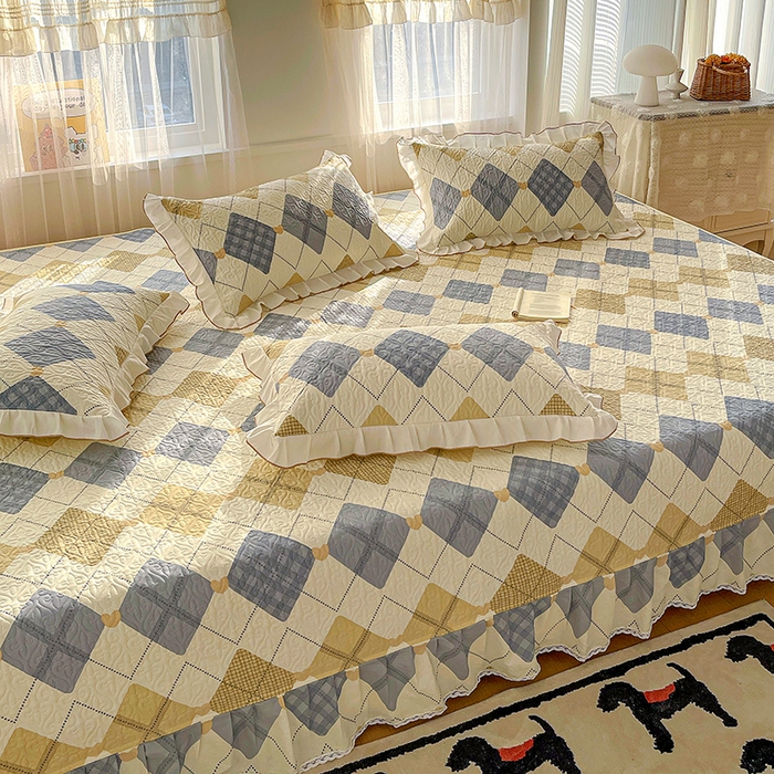 91家纺网 家纺一手货源 找家纺 羽爱 2025全棉印花A类榻榻米床盖格韵