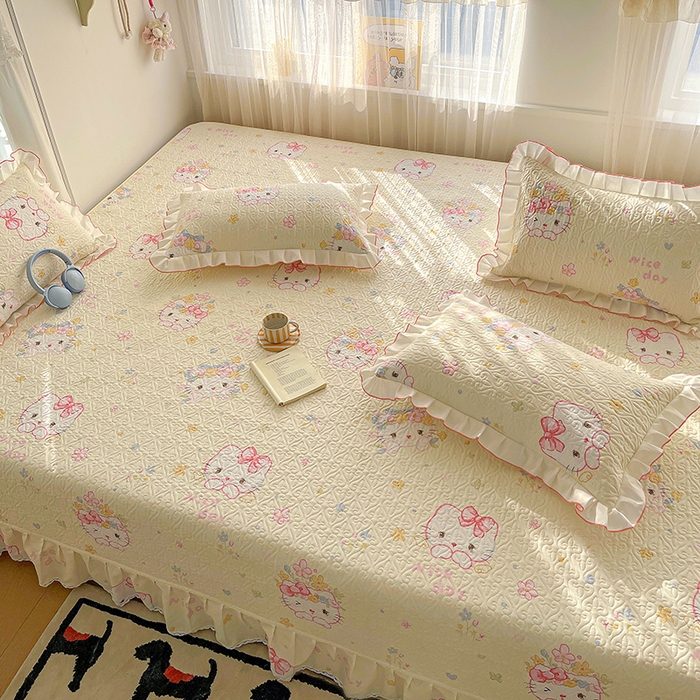 91家纺网 家纺一手货源 找家纺 羽爱 2025全棉印花A类榻榻米床盖可爱喵