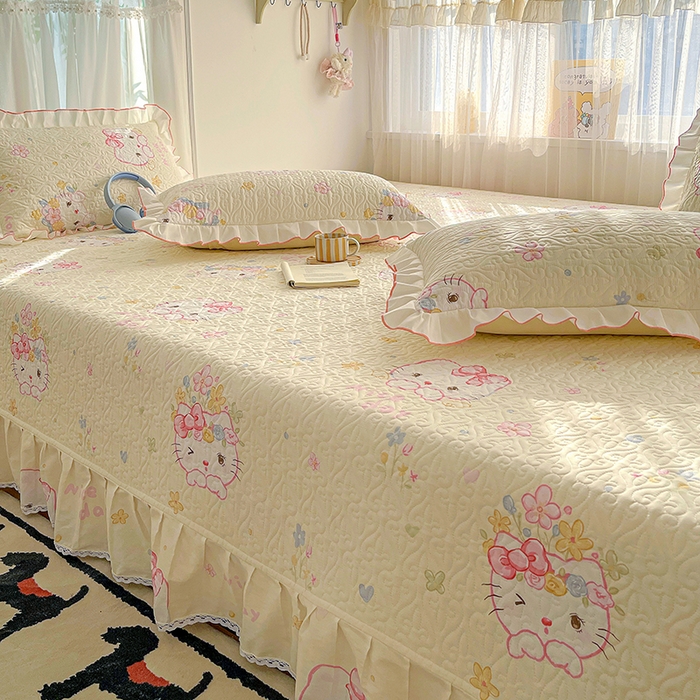 91家纺网 家纺一手货源 找家纺 羽爱 2025全棉印花A类榻榻米床盖可爱喵