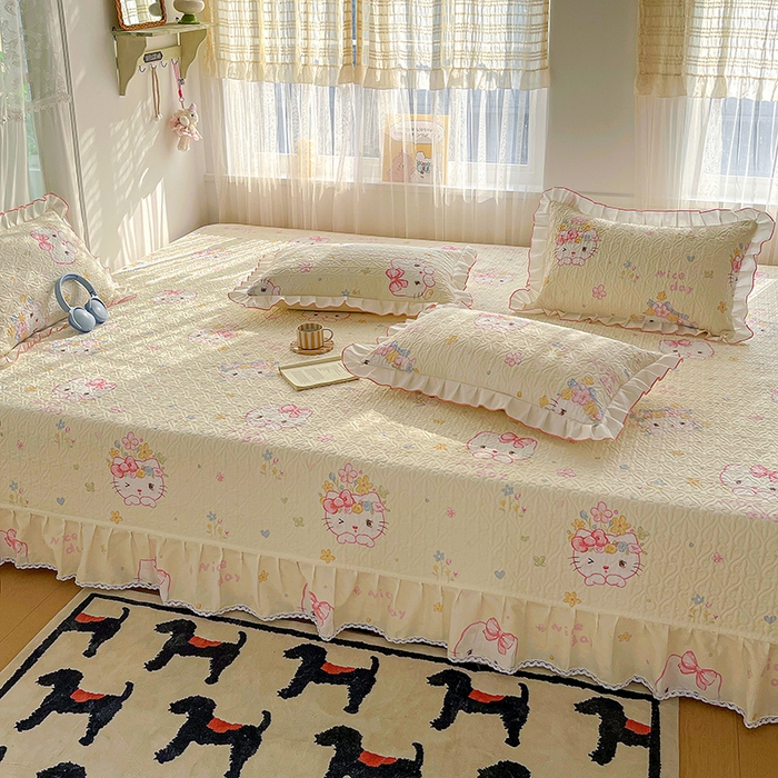 91家纺网 家纺一手货源 找家纺 羽爱 2025全棉印花A类榻榻米床盖可爱喵
