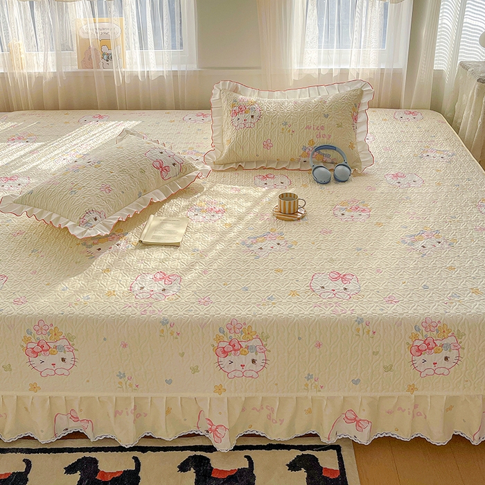 91家纺网 家纺一手货源 找家纺 羽爱 2025全棉印花A类榻榻米床盖可爱喵