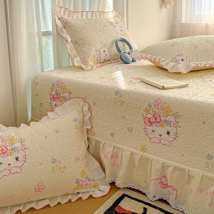 91家纺网 家纺一手货源 找家纺 羽爱 2025全棉印花A类榻榻米床盖可爱喵