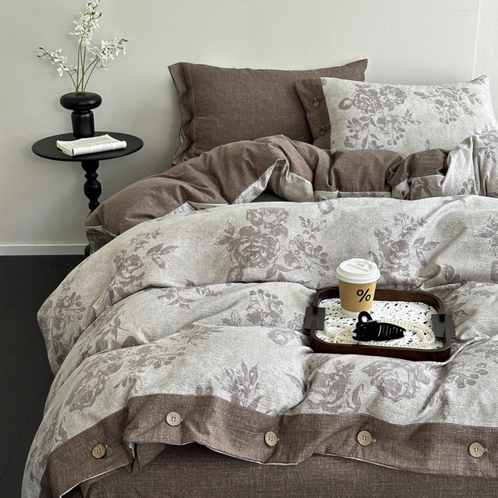 91家纺网 家纺一手货源 找家纺 （总）漫仙阁家纺 2025秋冬新品加厚高克重复古风双层纱印花四件套