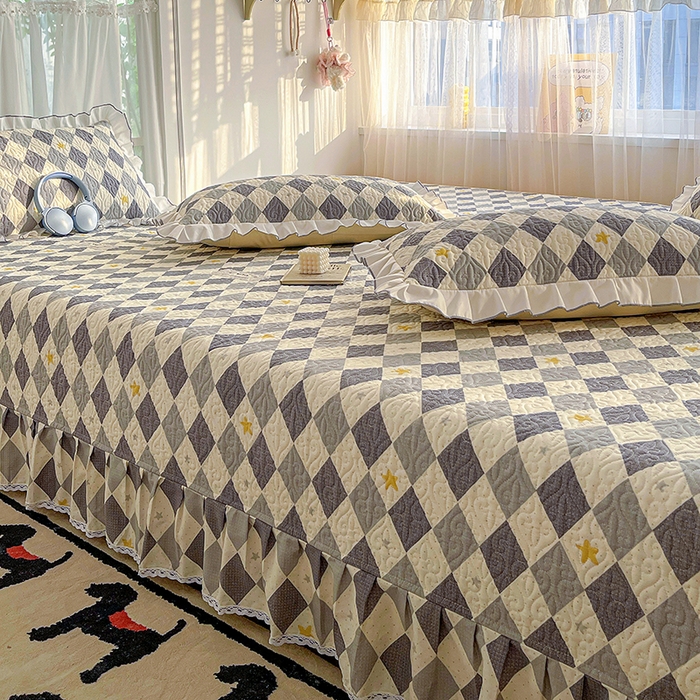 91家纺网 家纺一手货源 找家纺 羽爱 2025全棉印花A类榻榻米床盖菱形世界