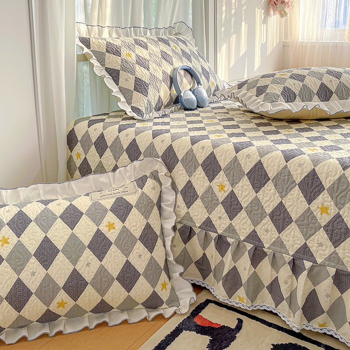 91家纺网 家纺一手货源 找家纺 羽爱 2025全棉印花A类榻榻米床盖菱形世界