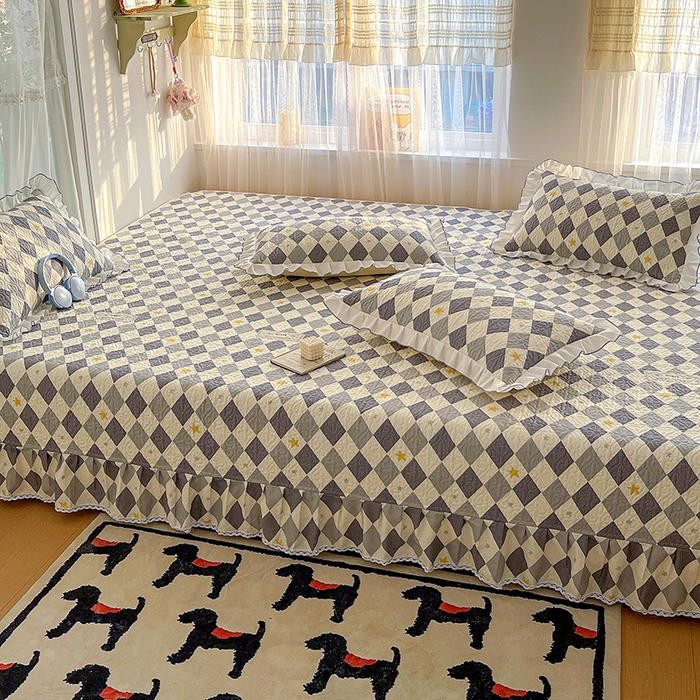 91家纺网 家纺一手货源 找家纺 羽爱 2025全棉印花A类榻榻米床盖菱形世界