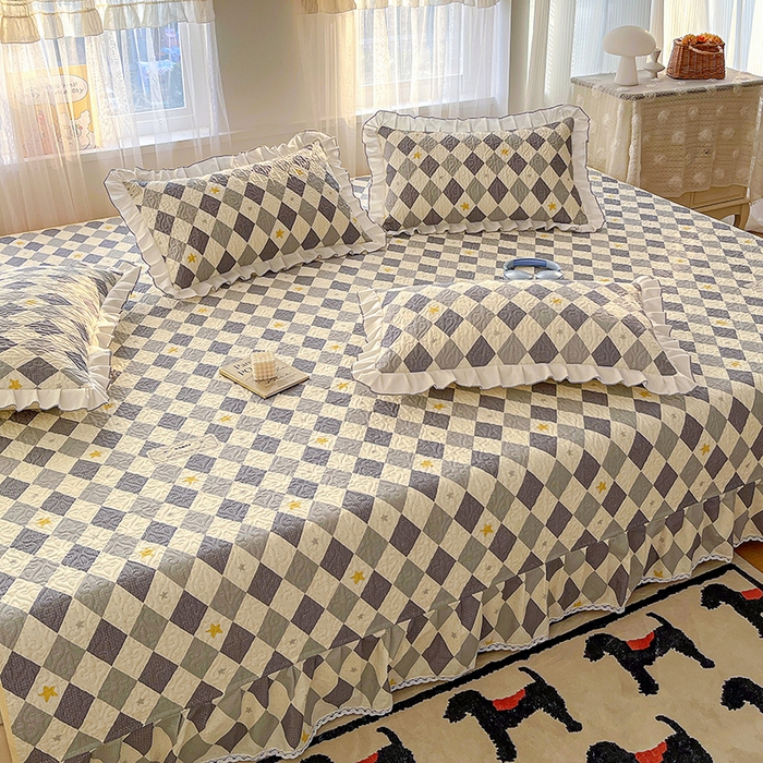 91家纺网 家纺一手货源 找家纺 羽爱 2025全棉印花A类榻榻米床盖菱形世界