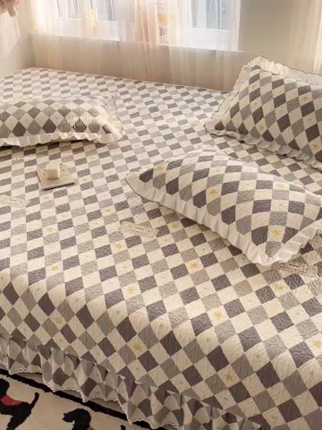 91家纺网 家纺一手货源 找家纺 羽爱 2025全棉印花A类榻榻米床盖菱形世界