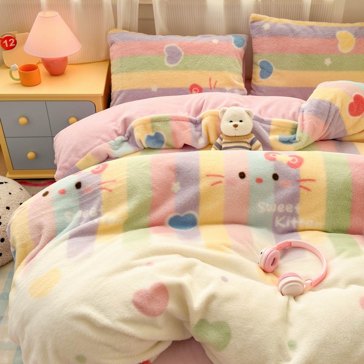 91家纺网 家纺一手货源 找家纺 乐童家纺 2024新款直播爆款13070纯棉印花吊边款一字绣四件套第六波 温婉花季