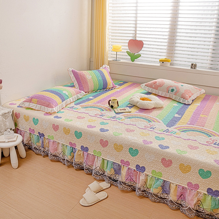 91家纺网 家纺一手货源 找家纺 羽爱 2025全棉印花A类榻榻米床盖小彩虹