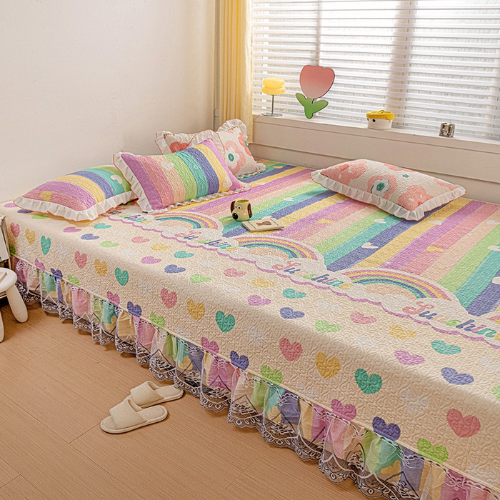 91家纺网 家纺一手货源 找家纺 羽爱 2025全棉印花A类榻榻米床盖小彩虹