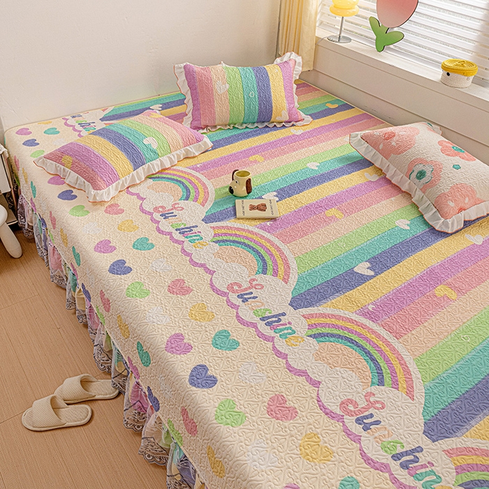 91家纺网 家纺一手货源 找家纺 羽爱 2025全棉印花A类榻榻米床盖小彩虹