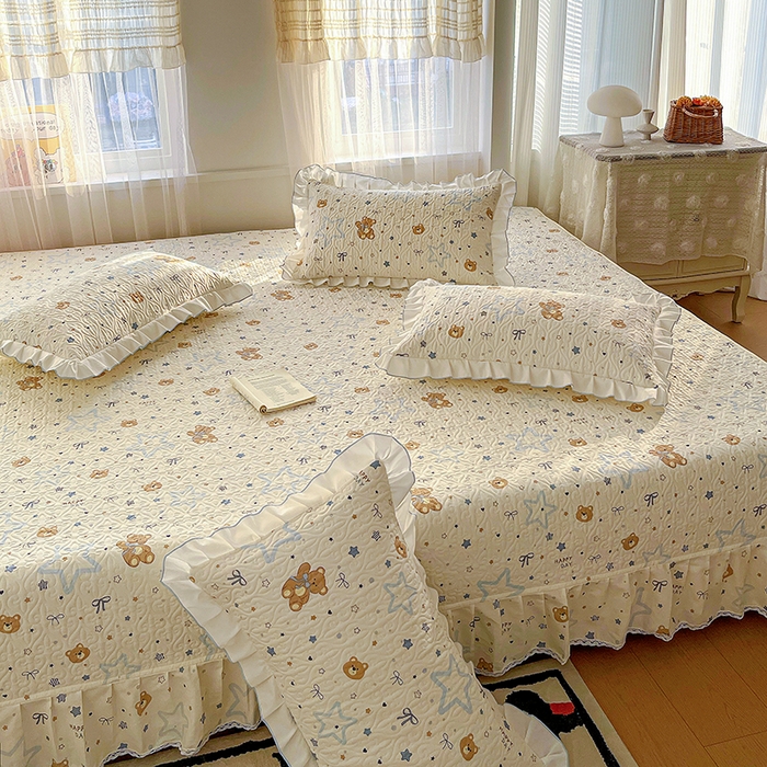 91家纺网 家纺一手货源 找家纺 羽爱 2025全棉印花A类榻榻米床盖星星熊