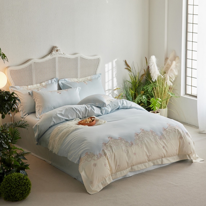 91家纺网 家纺一手货源 找家纺 （总）咏绒家纺工厂店 2025新款100支澳棉长绒棉纯棉CR工艺极简轻奢刺绣四件套-南法玫瑰系列