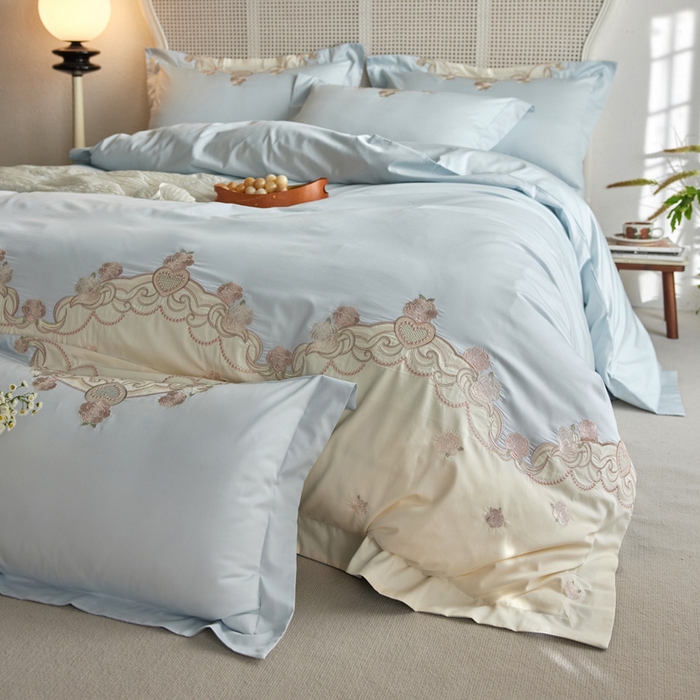 91家纺网 家纺一手货源 找家纺 （总）咏绒家纺工厂店 2025新款100支澳棉长绒棉纯棉CR工艺极简轻奢刺绣四件套-南法玫瑰系列