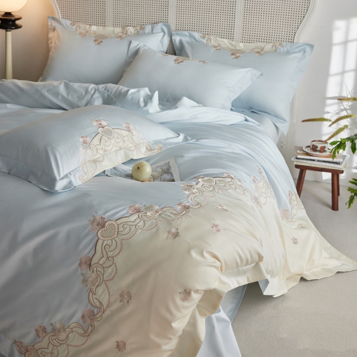 91家纺网 家纺一手货源 找家纺 （总）咏绒家纺工厂店 2025新款100支澳棉长绒棉纯棉CR工艺极简轻奢刺绣四件套-南法玫瑰系列