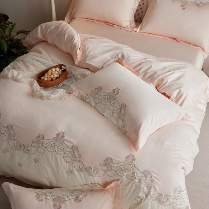 91家纺网 家纺一手货源 找家纺 咏绒家纺工厂店 2025新款100支澳棉长绒棉纯棉CR工艺极简轻奢刺绣四件套-南法玫瑰系列 南法玫瑰-玉竹粉