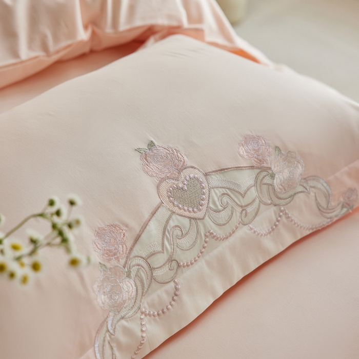 91家纺网 家纺一手货源 找家纺 咏绒家纺工厂店 2025新款100支澳棉长绒棉纯棉CR工艺极简轻奢刺绣四件套-南法玫瑰系列 南法玫瑰-玉竹粉