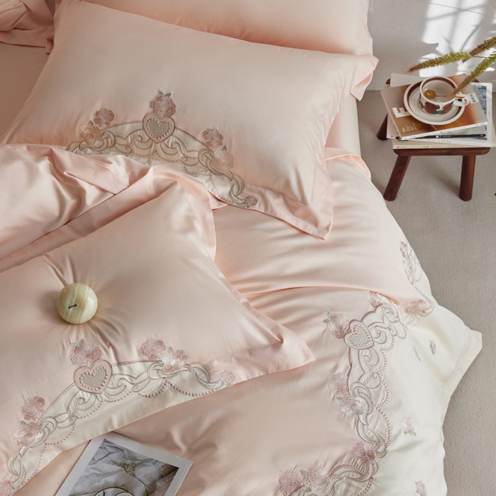 91家纺网 家纺一手货源 找家纺 咏绒家纺工厂店 2025新款100支澳棉长绒棉纯棉CR工艺极简轻奢刺绣四件套-南法玫瑰系列 南法玫瑰-玉竹粉